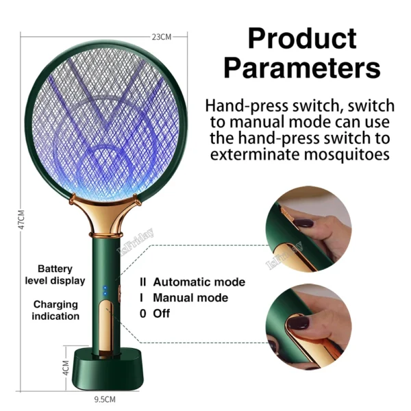 1200mAh Electric Mosquito Swatter LED Rechargeable Anti Fly Bug Zapper Killer Trap Insect Racket Pest Control Product - Image 5