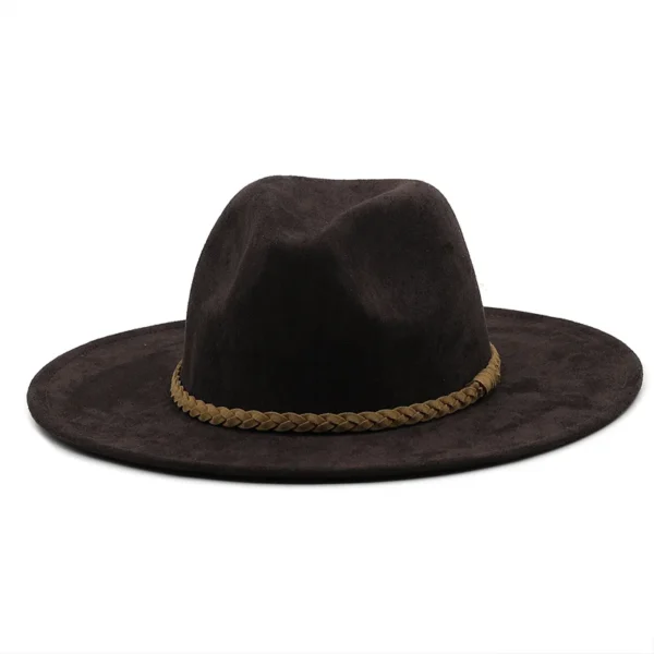 Suede Fedora Hats for Women 8cm Wide Brim Dress Men Caps Felted Hat Panama Church Wedding Ribbon Band Men Hat Sombreros De Mujer - Image 3