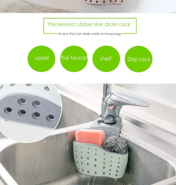 Kitchen Sink Holder Hanging Drain Basket Adjustable Soap Sponge Shelf Organizer Bathroom Faucet Holder Rack Kitchen Accessories - Image 4