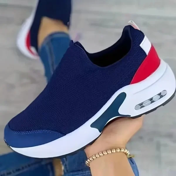 2024 summer new air cushion shoes large size round head thick sole flying woven color casual sports shoes net cloth a slip-on wo - Image 2