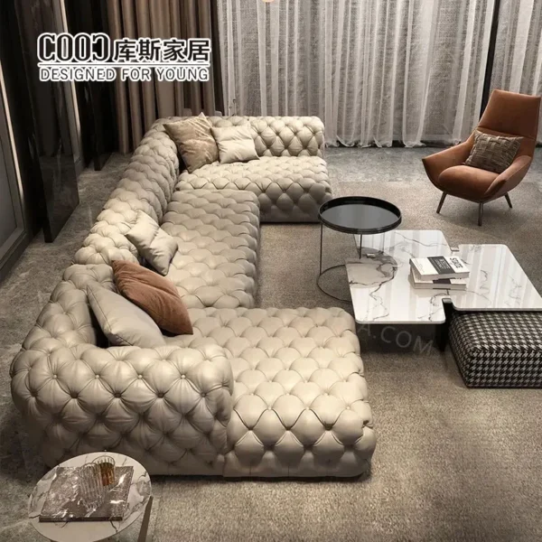 Home Decor Large Chesterfield Sectional Sofa Living Room Modern Luxury Genuine Leather Furniture Sofa Set - Image 2