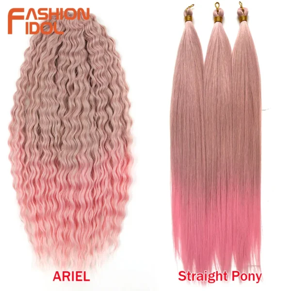 28 Inch Ariel Straight Pony Hair Bundles Crochet Braids Hair Synthetic Braiding Hair Ombre Brown Soft Crochet Hair Extensions - Image 3