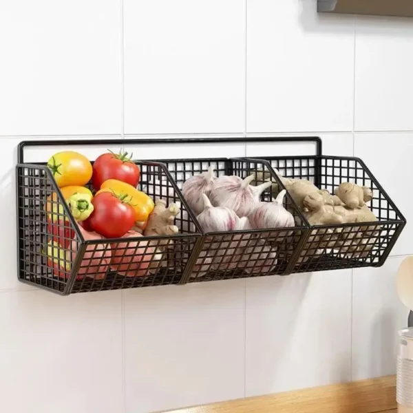 Onion Gginger Garlic Kitchen Shelf Wall Hanging Condiments Spice Vegetable Fruit Storage Rack Wall Drain Basket Punch-Free - Image 3