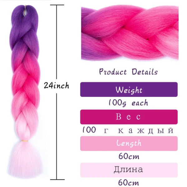 24 Inch Jumbo Braids Extensions Synthetic Braiding Hair Afro Ombre Color kanekalon Hair for Children Braid - Image 2