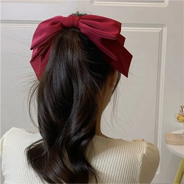 New Big Satin Hair Clip Hair Bows Girl Women Solid Pink Black Multi Layer Hair Pin Korean Fashion Pinches for Hair Accessories - Image 3