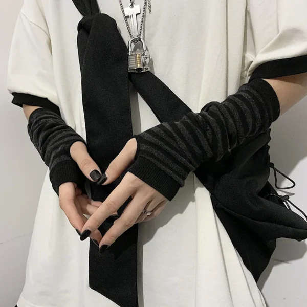 Winter Warm Long Sleeves Gloves for Man Women Fingerless Stripe Hip-Hop Knitted Elbow Mittens Elastic Outdoor Warmer Arm - Image 3