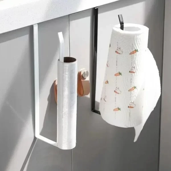 Paper Roll Holder Towel Rack Cling Film Storage Rack Bathroom No Punching Storage Rack Hanging Shelf Kitchen Tissue Accessories - Image 3