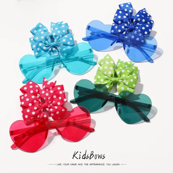 3Pcs/set Kids Cute Solid Dot Hairpin Colorful Heart Sun Glasses Set Girls Boutique Bowknot Hair Clips Children Hair Accessories - Image 5