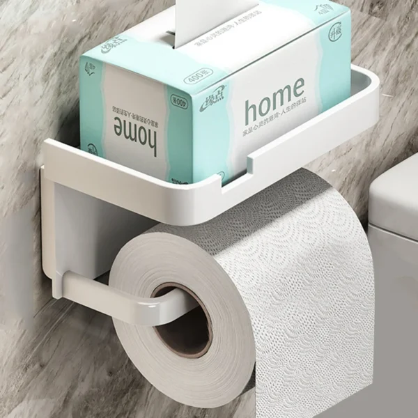 Toilet Paper Holder Wall-Mounted Paper Roll Holder Storage Tray Toilet Organizer Phone Stand Bathroom Accessories - Image 3