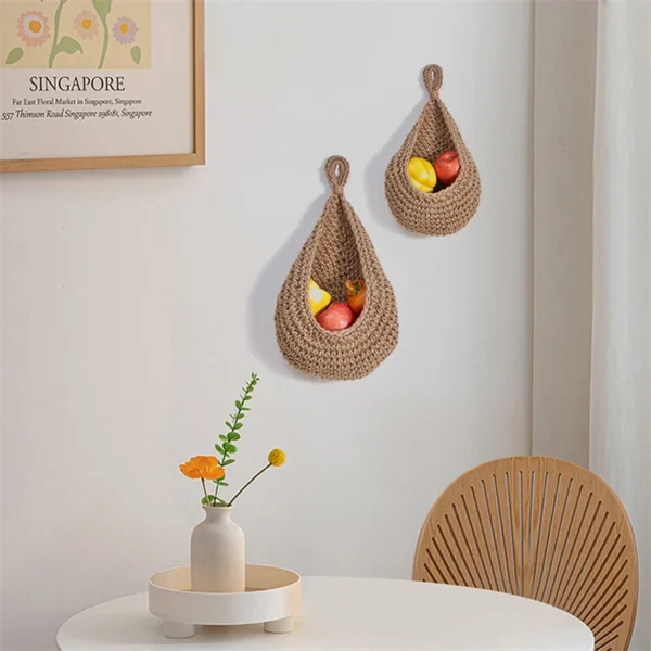 1PC Hand-woven Basket Wall Kitchen Hanging Net Pocket Cotton Rope Water Drop Fruit Vegetable Storage Basket Home Organizer Tools - Image 5