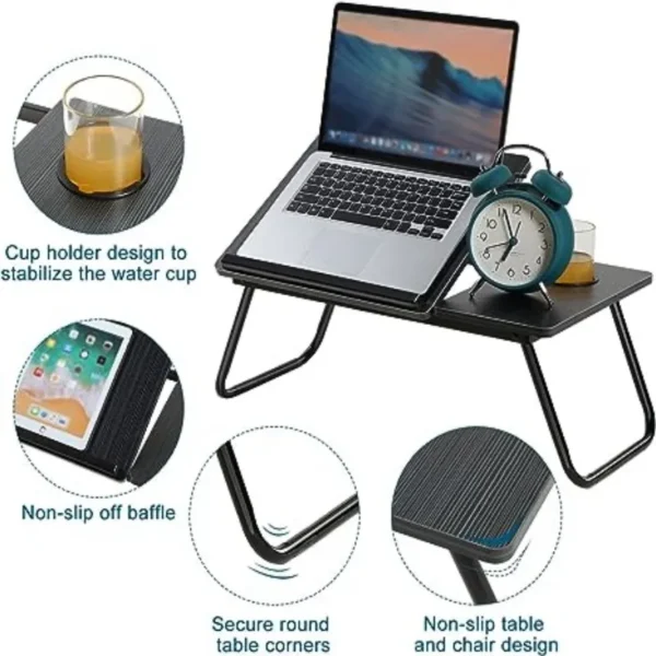 Folding Laptop Desk for Bed Portable Computer Tray for Sofa Table for Writing 4 Angles Adjustable Laptop Table with Cup Holder - Image 2