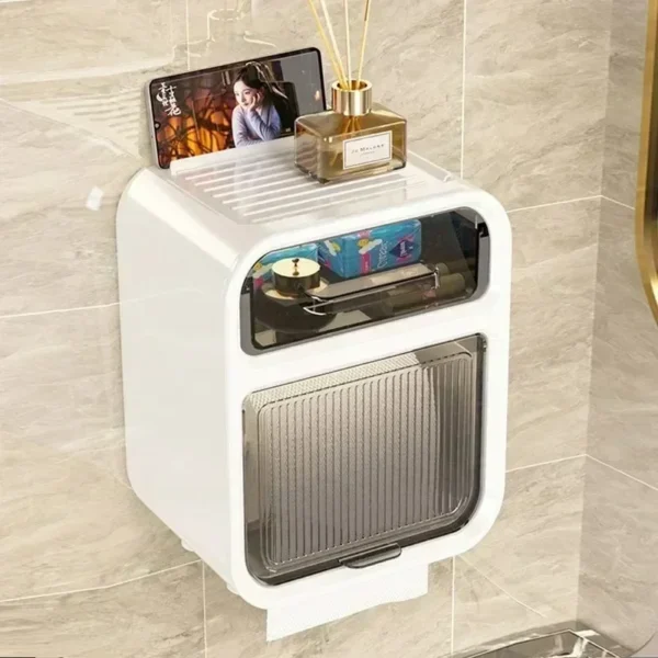 Shelf Wall-mounted Bathroom Tissue Box with Drawer Waterproof Toilet Paper Box Drawer Toilet Paper