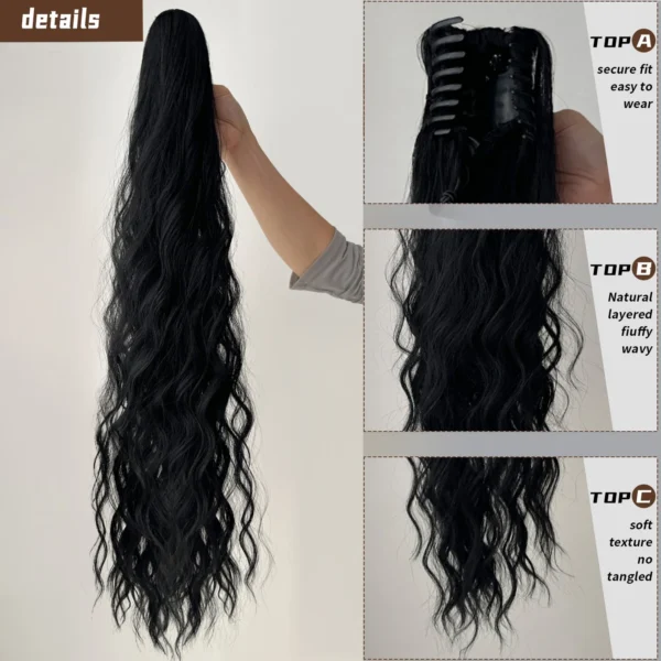 32??Synthetic Claw Ponytail Extension Straight Hair Water Wave Clip Hair Extensions Soft Natural Multi-Color Optio - Image 3