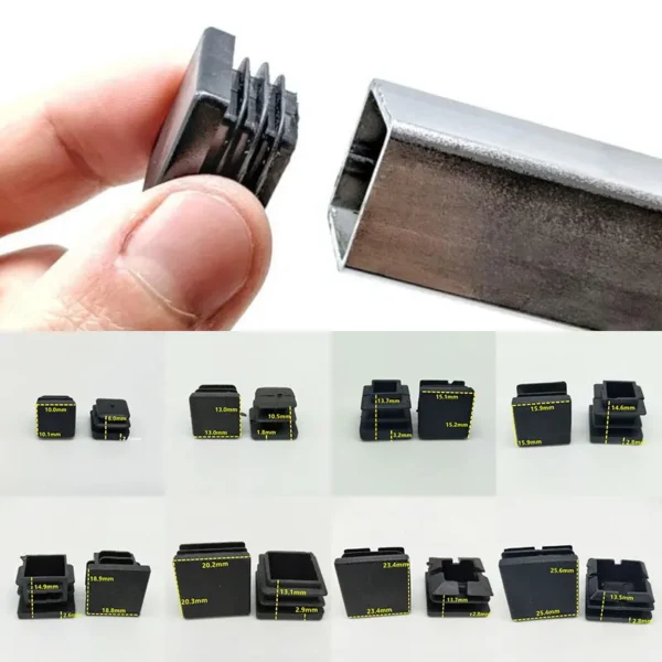 10Pcs Square Plastic Black Blanking End Cap Floor Protector Tube Pipe Insert Plug Bung Furniture Feet Pads Leg Covers