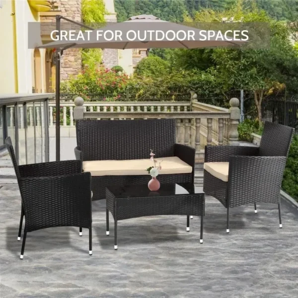 FDW Patio Furniture Set 4 Pieces Outdoor Rattan Chair Wicker Sofa Garden Conversation Bistro Sets for Yard,Pool or Backyard - Image 3