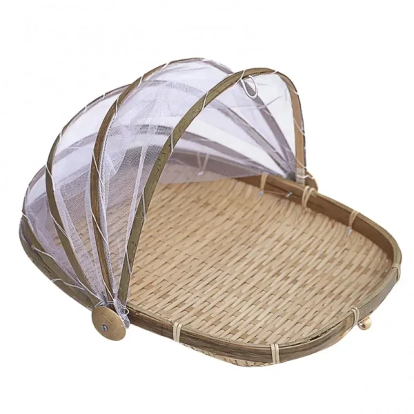 Storage Basket Mesh Bamboo Woven Food Fruit Anti Flies Insect Net Cover Tent Storage Basket - Image 6