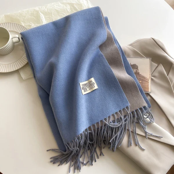 2023 New Fashion Cashmere Scarf Warm Winter for Women Korean Style Knitted Solid Color Double Sided Wraps Neckerchief - Image 5