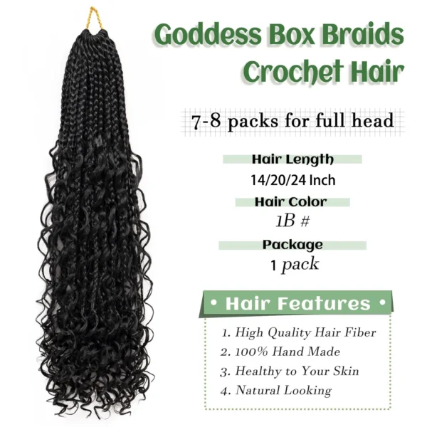 Goddess Boho Box Braids Crochet Hair With Curly Ends 1PCS Synthetic Pre Looped Crochet Box Braiding Hair Extensions for Women - Image 2