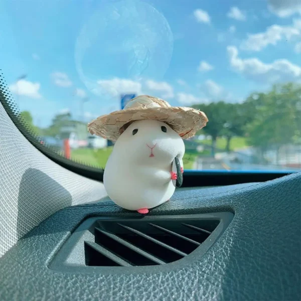 Cute Hamster with Straw Hat Car Ornament,Car Decoration Auto Interior Dashboard Accessories - Image 4