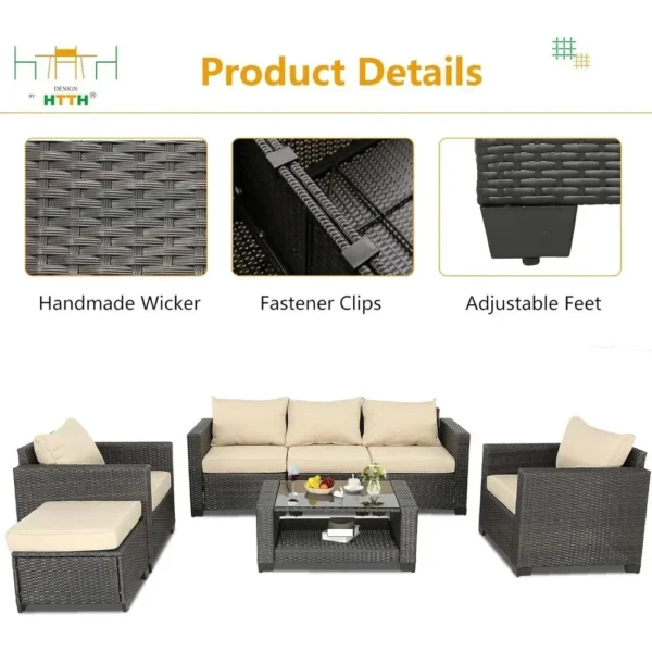 7 Pieces Patio Furniture Sets Outdoor Rattan Wicker Conversation Sofa Garden Sectional Sets With Washable Garden Furniture Sets - Image 3