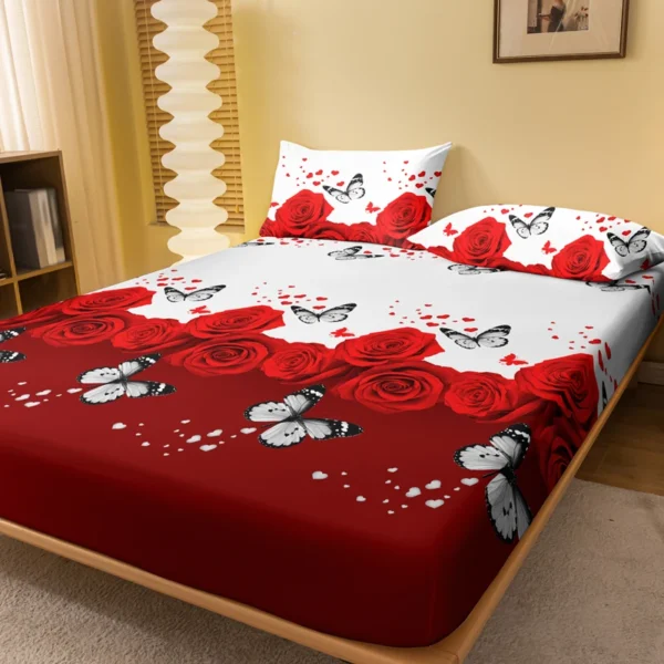 1 Piece of Floral and Butterfly Sing Pattern Frosted Bedsheet, Bedroom Printed Bedspread, Bedding (Excluding Pillowcases)