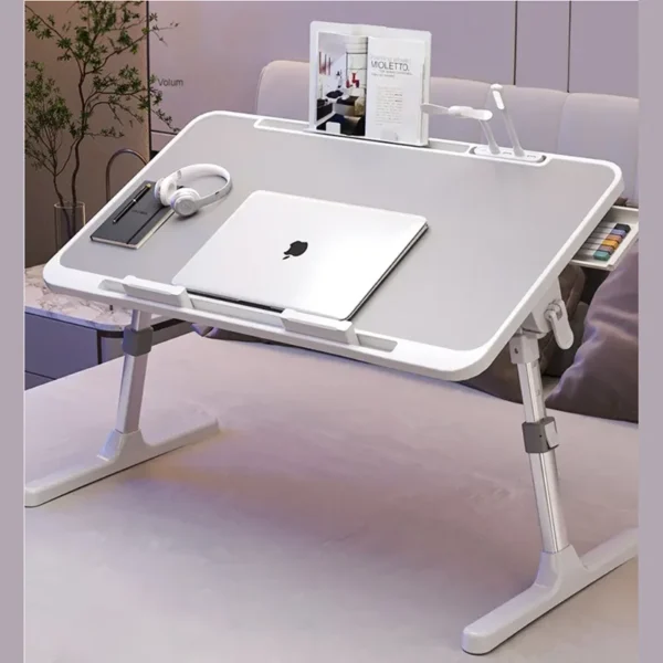 Lift Foldable Laptop Table for Bed Stand Lap Lazy Learning Desk Student Computer Desk for Working Read with Radiator Drawer