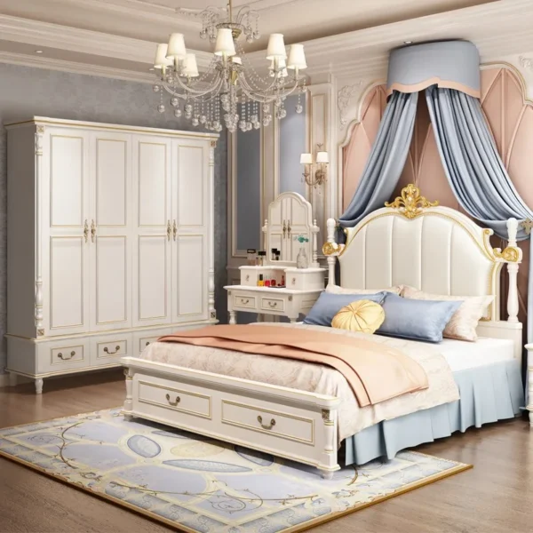 American Luxury Bedroom Sets Double European Wood Solid Bedroom Sets High Box Camas Moderrnas Inteligentes Home Furniture