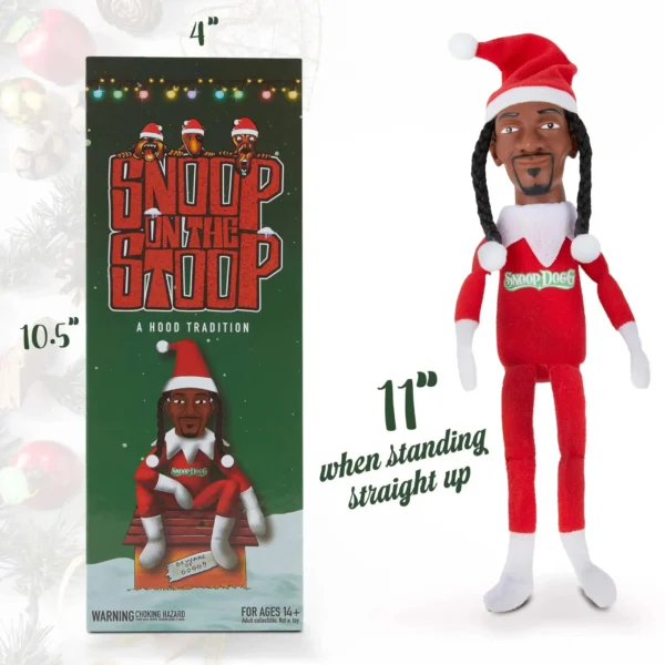 New Snoop Dogg Snoop on a Stoop Christmas Elf Doll 12” Plush Toys Shelf Decor Includes Elf Toy Tshirt Sunglasses and Necklace - Image 6