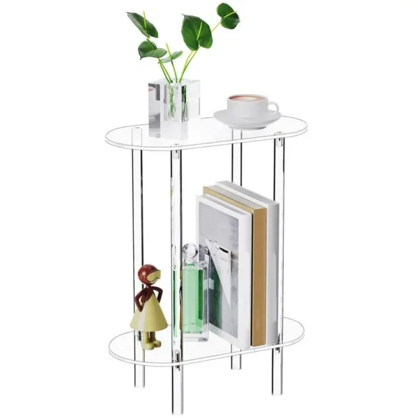 Acrylic Transparent Tea Table Sofa Side Table 2-tier Coffee Table Oval End Bedside Cabinet Nightstand for Living Room Bedroom - Image 6