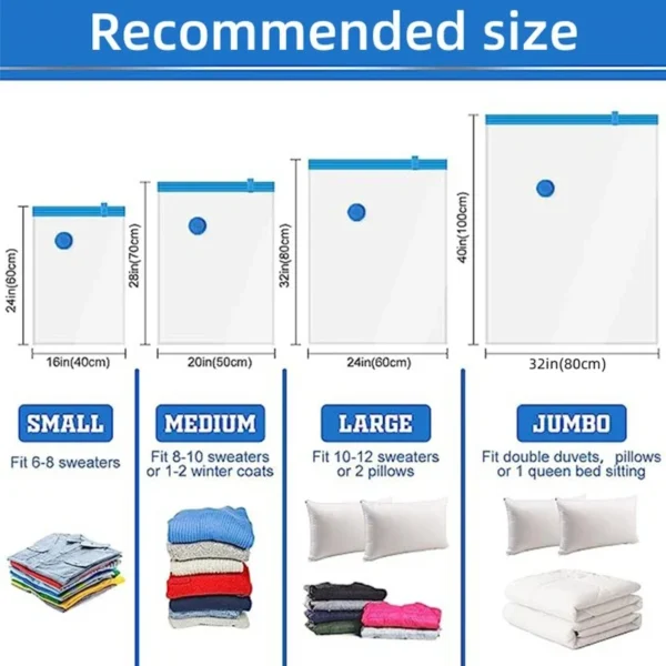 1-8PCS Vacuum Bag and Pump Cover for Clothes Storing Large Plastic Compression Empty Bag Travel Accessories Storage Container - Image 3