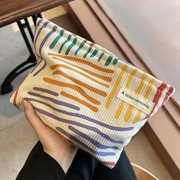 Women Travel Cosmetic Bag Fashion Corduroy Clash Color Striped Makeup Pouch Beauty Storage Cases Make Up Organizer Clutch Bag - Image 4