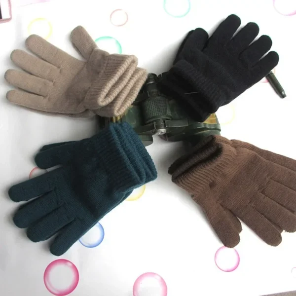 Women Gloves Knitted Solid Autumn Winter Hand Warmer Thicken Lining Skiing Short Wrist Female Full Fingered Mittens - Image 2