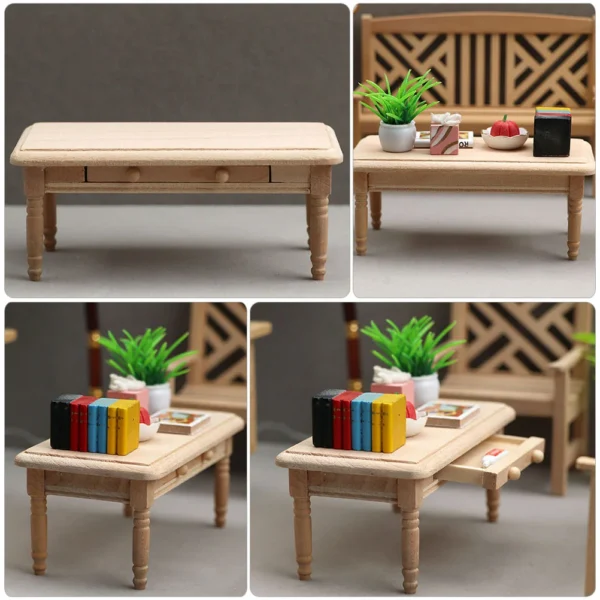 Table Miniature Dining Furniture House Wood Model Coffee Toys Old Mini Year Kids Toy Wooden Display Side Kitchen Ornament Tea - Image 5