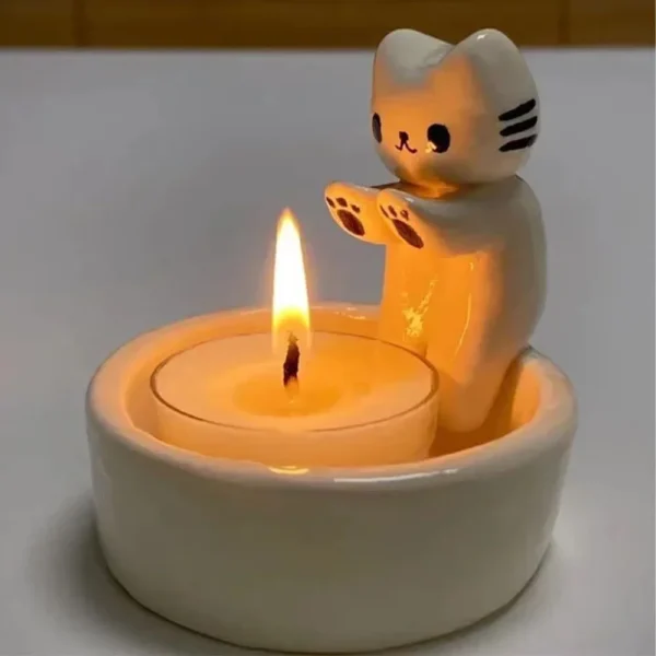 Cute Cat Candlestick Decoration Desktop Warm Resin Crafts Living Room Bedroom Decoration Light Luxury Style Cartoon - Image 2