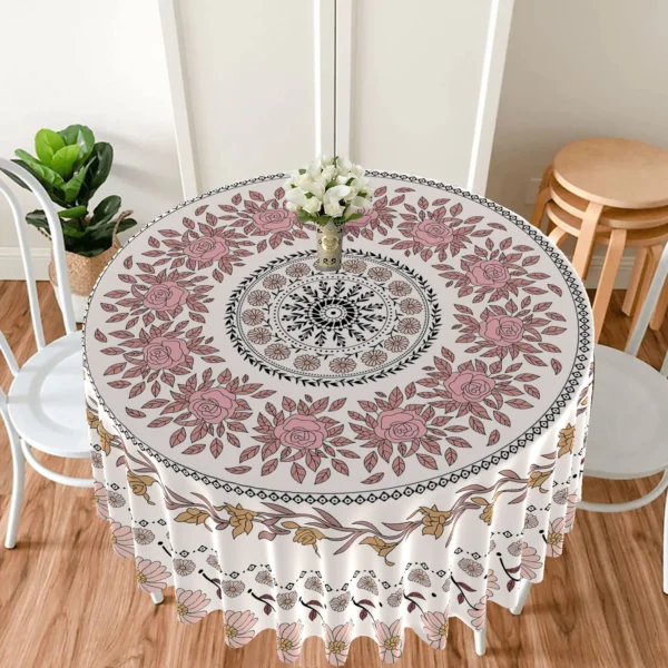 1PC Round Tablecloth with Floral Plant Waterproof Colored Dining Table Cover Multi-purpose 63 inch Sunflower Tablecloth - Image 4