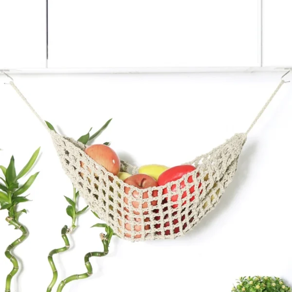 Macrame Handwoven Fruit Hammock Banana Holder Boho Cotton Rope Hanging Net Basket Home Kitchen Under Cabinet