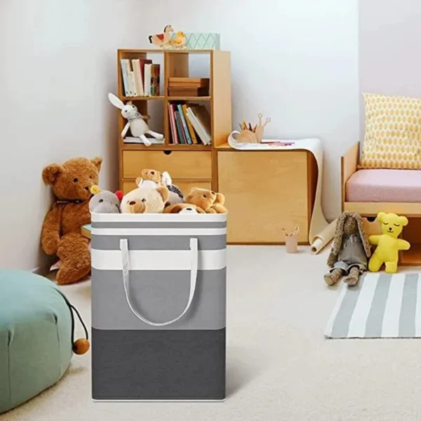 1pc Grey Large Capacity Waterproof Cotton Linen Dirty Clothes Basket Simplified Clothes Sundrie Storage Box Foldable Storage Bag - Image 2