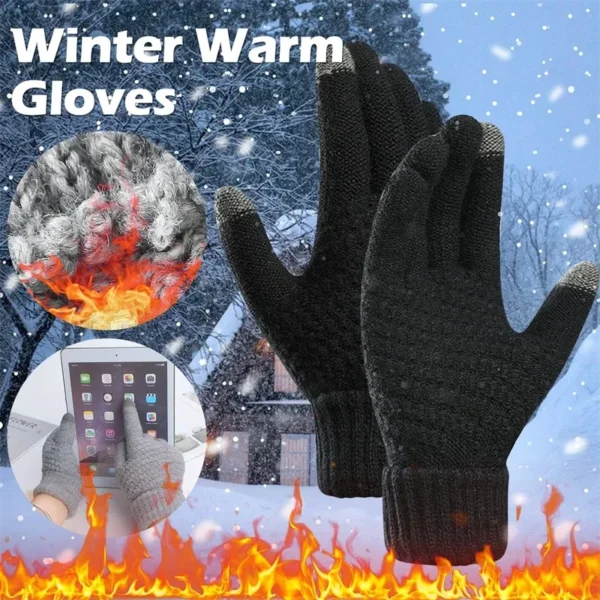 Women Men Warm Winter Touch Screen Gloves Stretch Classical Knit Mittens Wool Full Finger Outdoor Cycling Driving Glove