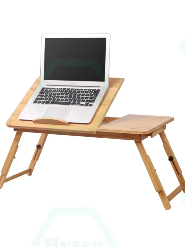 100% Bamboo Laptop Desk with Height Adjusted Foldable Breakfast Serving Bed Tray Top Tilted Drawer bed table with Pen Notch - Image 3