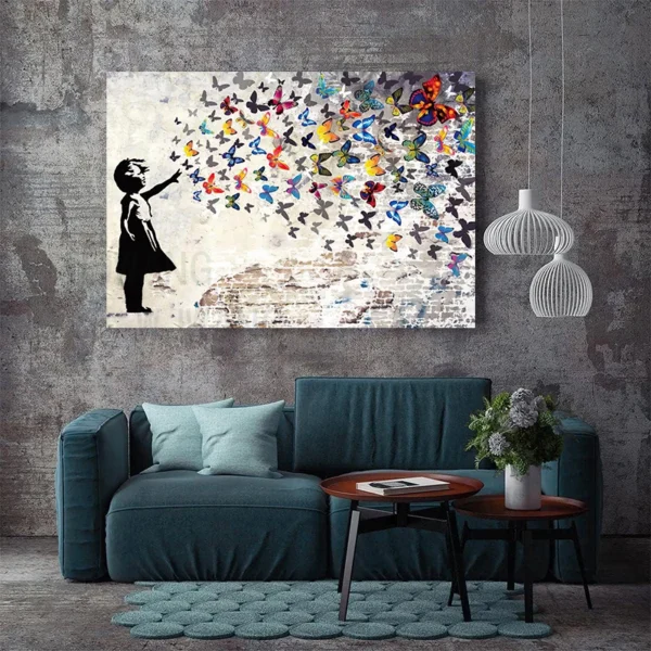 Banksy Street Graffiti Art Canvas Painting Girls Butterfly Posters and Prints Wall Art Pictures for Living Room Home Decoration - Image 3