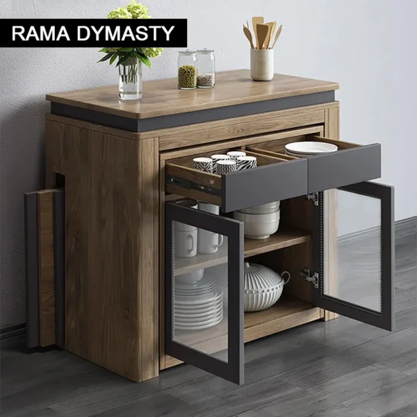 Modern Extendable Dining Table Rectangle Sideboard With Storage - Image 5