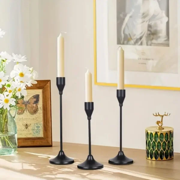 3PC Black Taper Candle Holders - Enrich Your Table with European Style, Perfect for Romantic Dinners, Weddings & Home Decor - Image 2