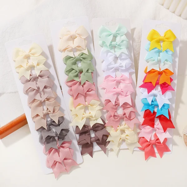 10Pcs/Set New Cute Solid Ribbon Bowknot Hair Clips for Baby Girls Handmade Bows Hairpin Barrettes Headwear Kids Hair Accessories - Image 2