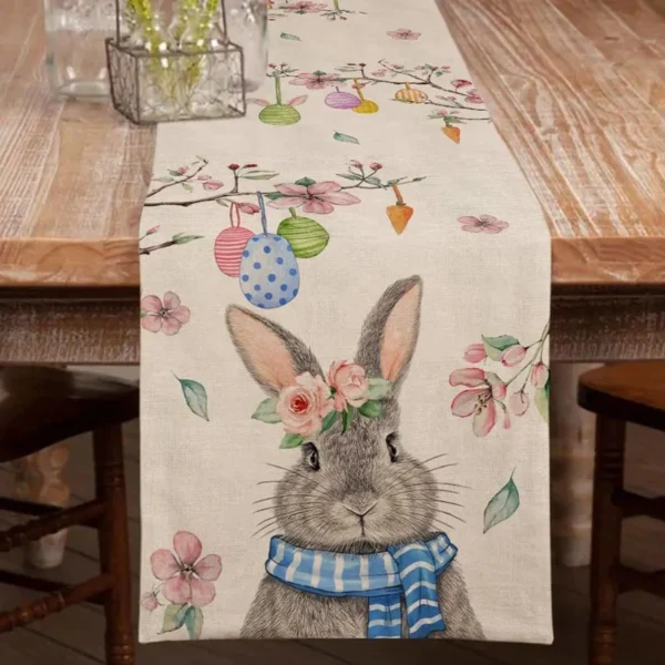 2024 Easter Rabbit Table Runner Linen Bunny Dining Table Cloth Placemat Spring Holiday Happy Easter Decoration For Home Kitchen - Image 2