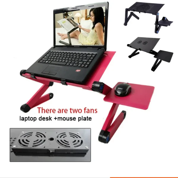 Adjustable Laptop Desk Stand Cooler fan Portable Ergonomic Lapdesk For Bed Sofa PC Notebook Table Desk With Mouse Pad Aluminum - Image 2