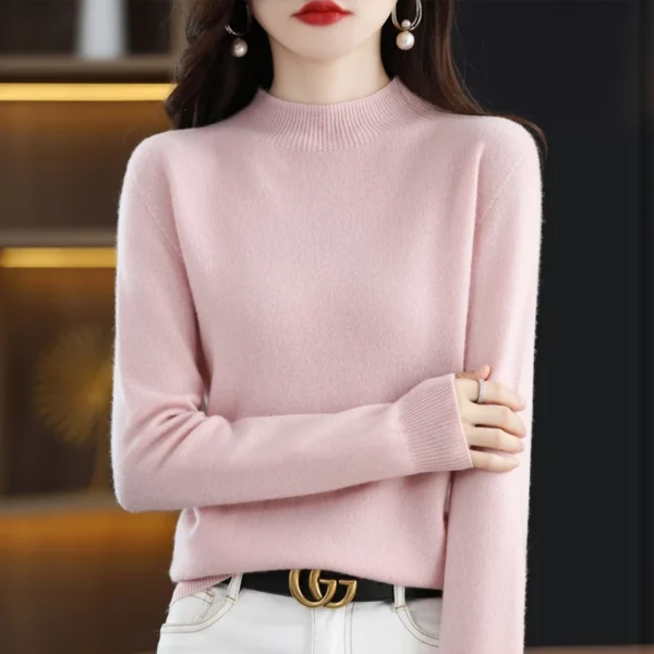 100% Pure Wool Half-neck Pullover In Autumn And Winter New Cashmere Sweater Women's Casual Knit Top Women's Coat 19 Colors - Image 3