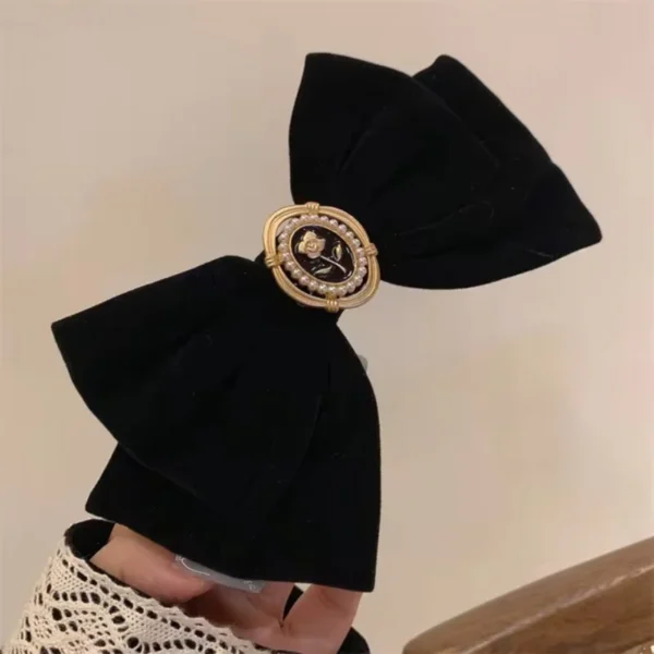 New Black Velvet Bow Hair Pins Elegant Fabric Alloy Roses Hair Clips for Women Fashion Ponytail Barrette Heawear Accessories - Image 4