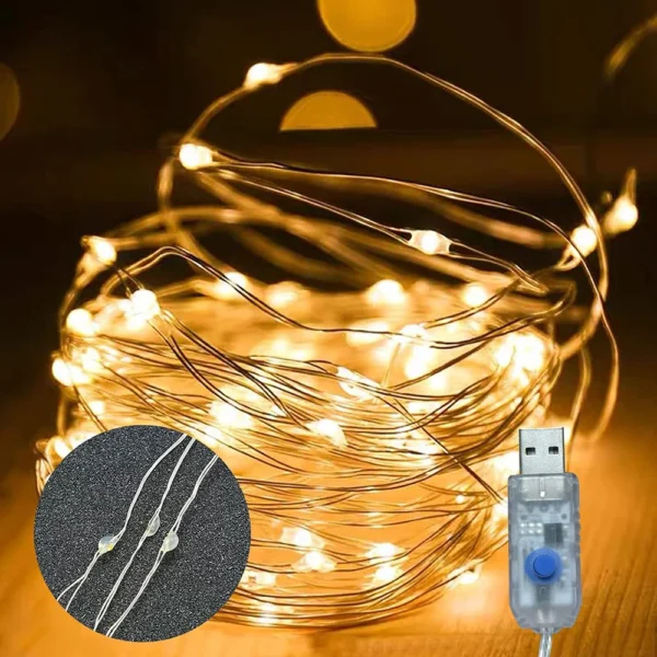 5M/10M/20M USB LED String Lights Copper Silver Wire Garland Light Waterproof Fairy Lights For Christmas Wedding Party Decorative - Image 2