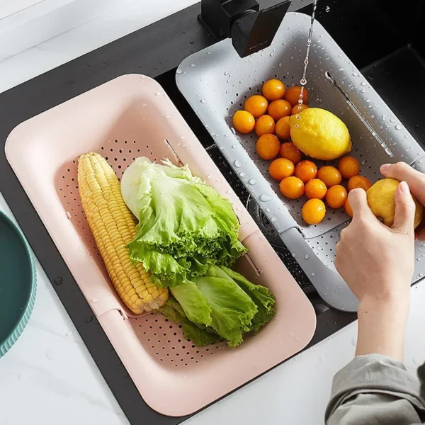 Telescopic Over the Sink Colander Strainer Basket Expandable Kitchen Plastic Drain Basket Wash Fruit Vegetable - Image 2