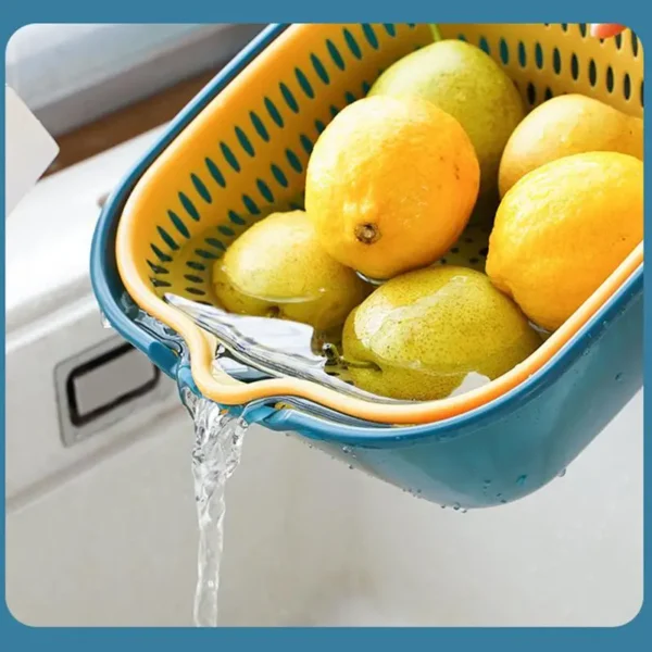 Kitchen Drain Basket 6-Piece Set Double Layered Household Vegetable Washing Basket Multifunctional Plastic Fruit Basin - Image 5